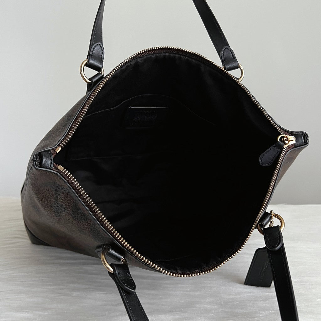 Coach Black Leather Monogram Shopper Shoulder Bag Like New