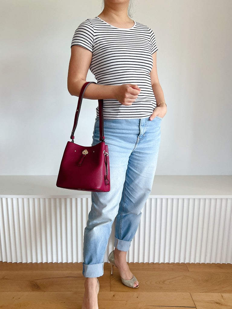 Kate Spade Burgundy Leather Triple Compartment Bucket Shoulder Bag Excellent