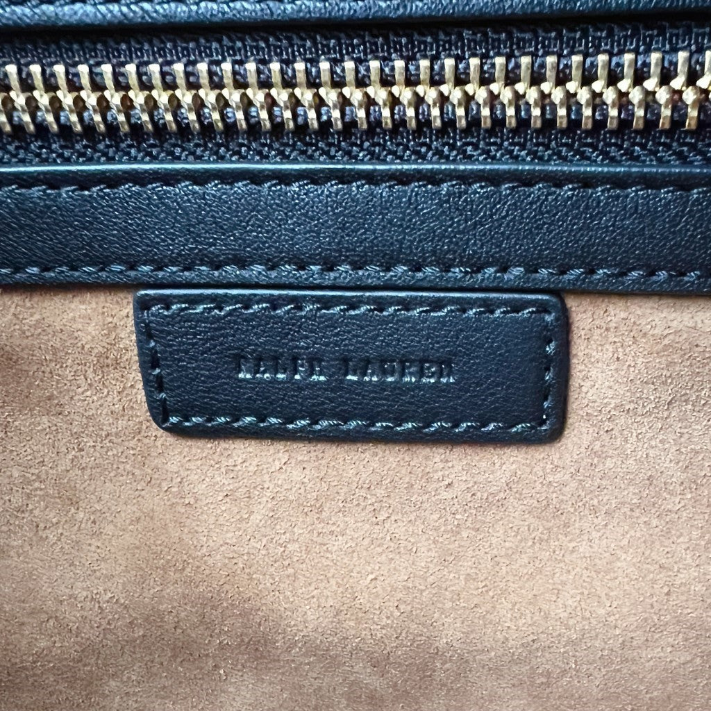 Ralph Lauren Black Leather Signature Logo Charm Detail Book Tote Bag Excellent
