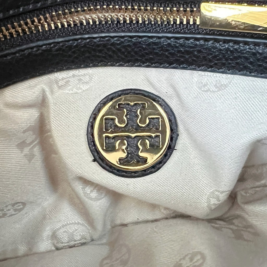Tory Burch Black Leather Front Logo Chain Crossbody Shoulder Bag Like New