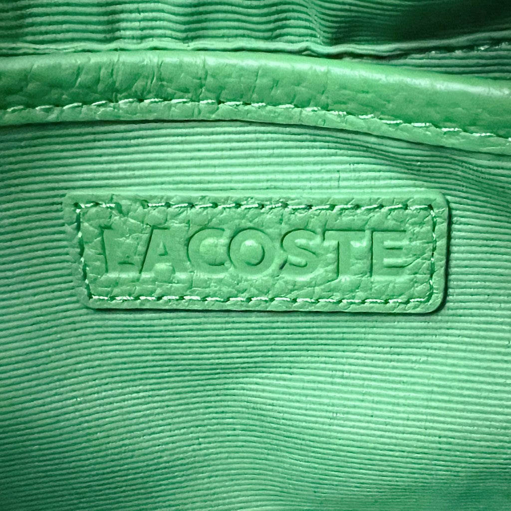 Lacoste Green Leather Front Logo Half Moon Shoulder Bag Like New