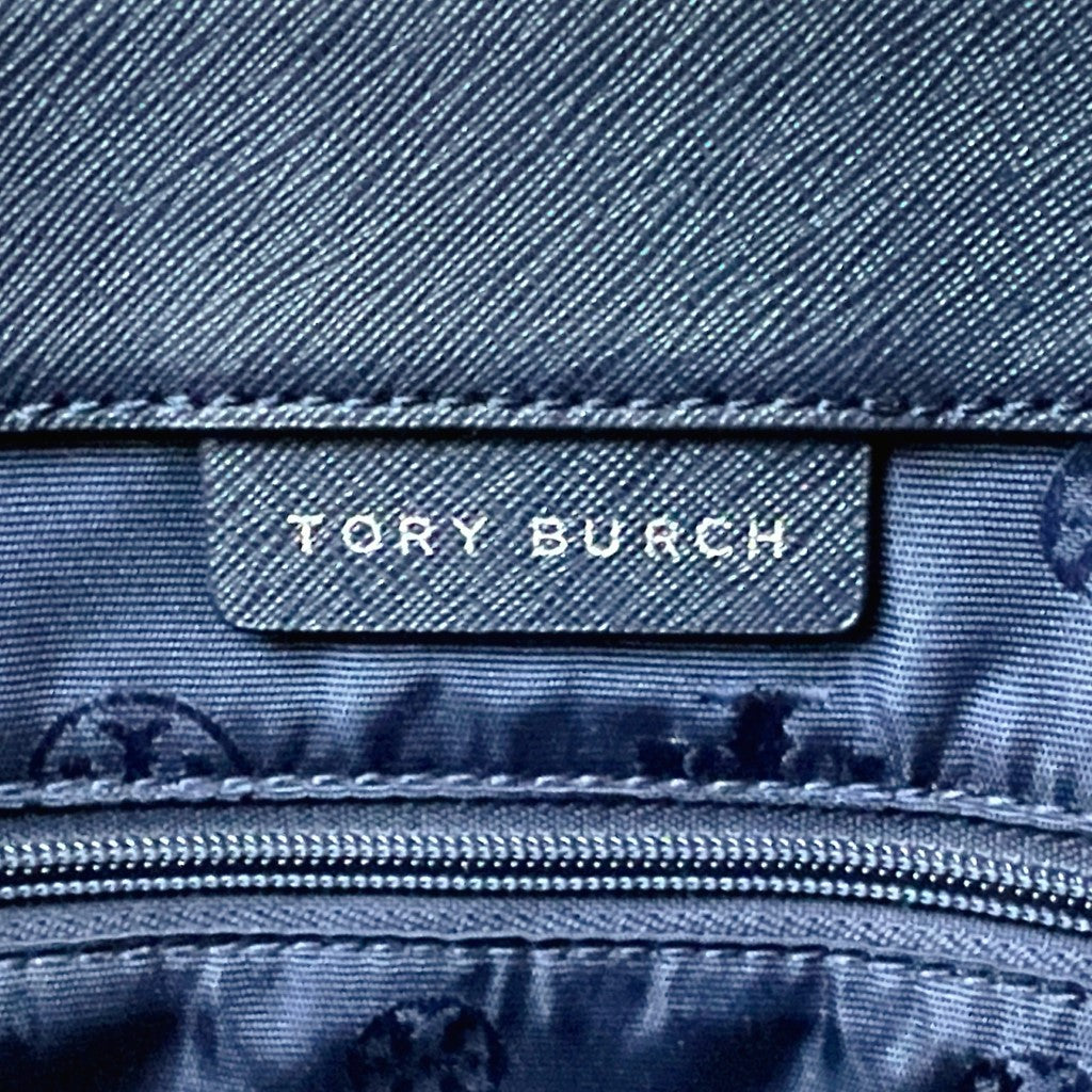 Tory Burch Navy Leather Triple Compartment Carryall Shoulder Bag Excellent