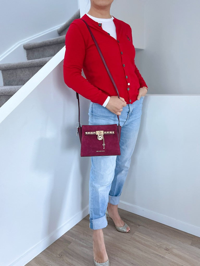 Michael Kors Bordeaux Leather Suede Patchwork Crossbody Shoulder Bag New with Tags
