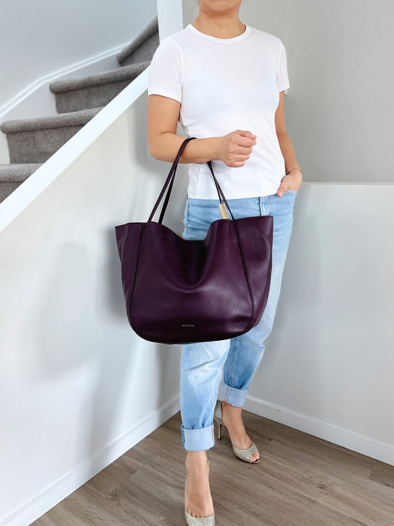 Jimmy Choo Burgundy Leather Slouchy Carryall Shoulder Bag Excellent