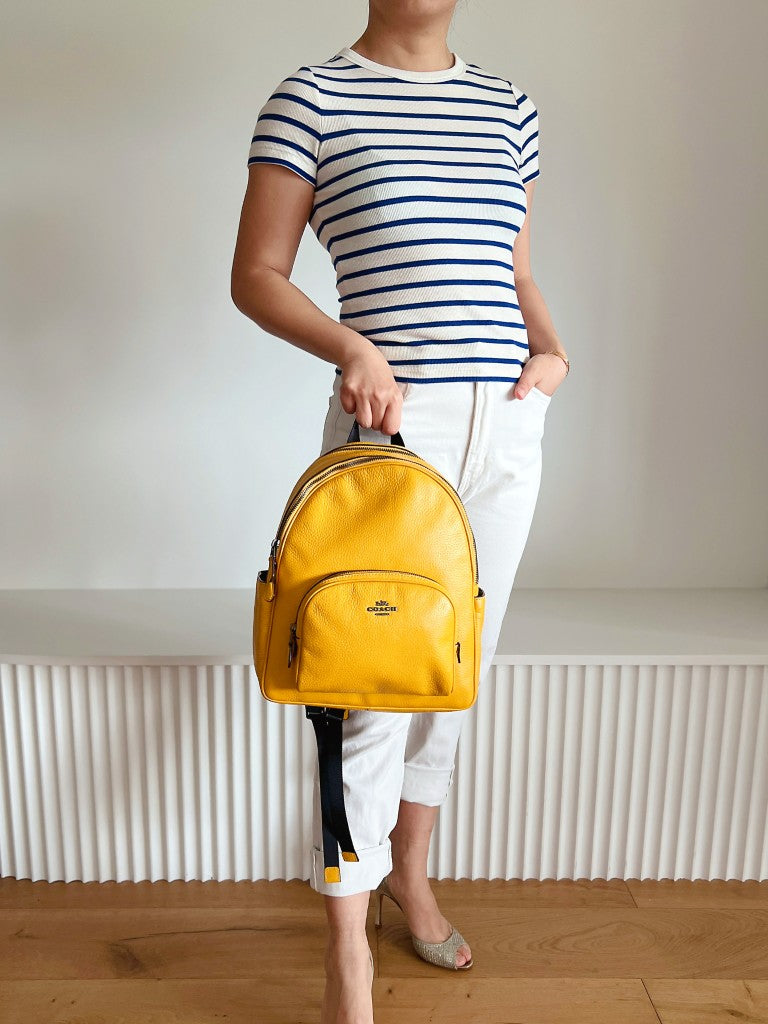 Coach Yellow Leather Front Logo Double Compartment Backpack Like New