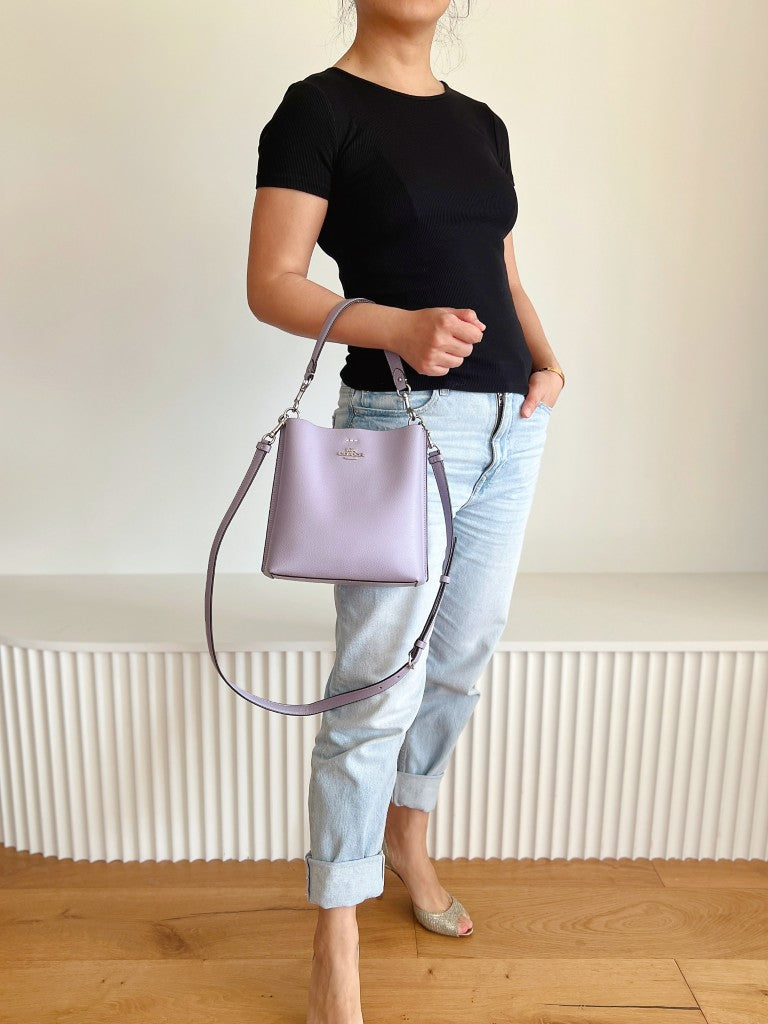 Coach Lavender Leather Triple Compartment Bucket 2 Way Shoulder Bag Like New
