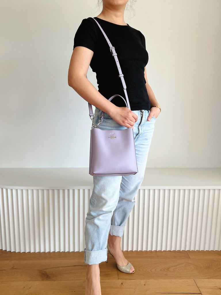 Coach Lavender Leather Triple Compartment Bucket 2 Way Shoulder Bag Like New