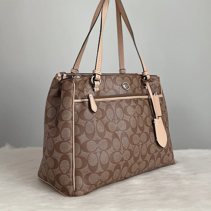Coach Signature Monogram Triple Compartment 2 Way Shoulder Bag