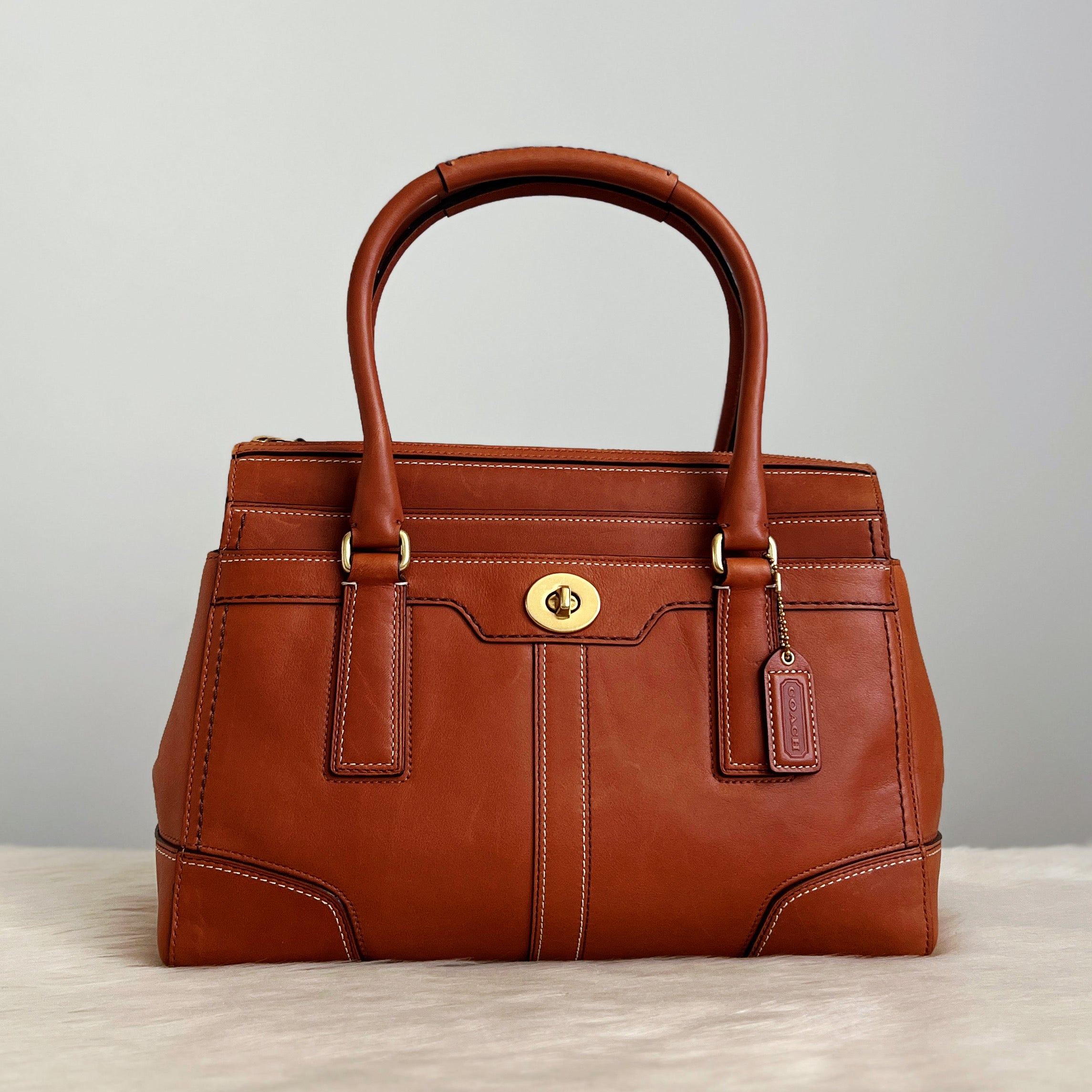 Coach Caramel Leather Turn Lock Tote Bag