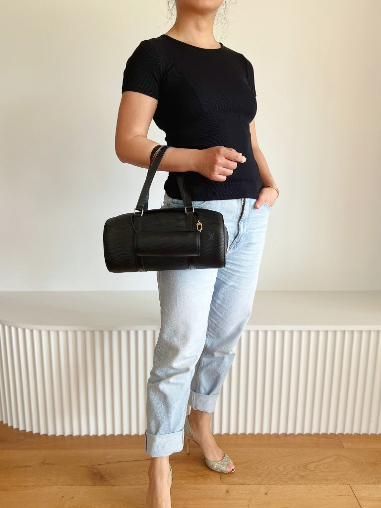Louis Vuitton Black Epi Leather Soufflot Noir Tote Bag 2 in 1 Excellent