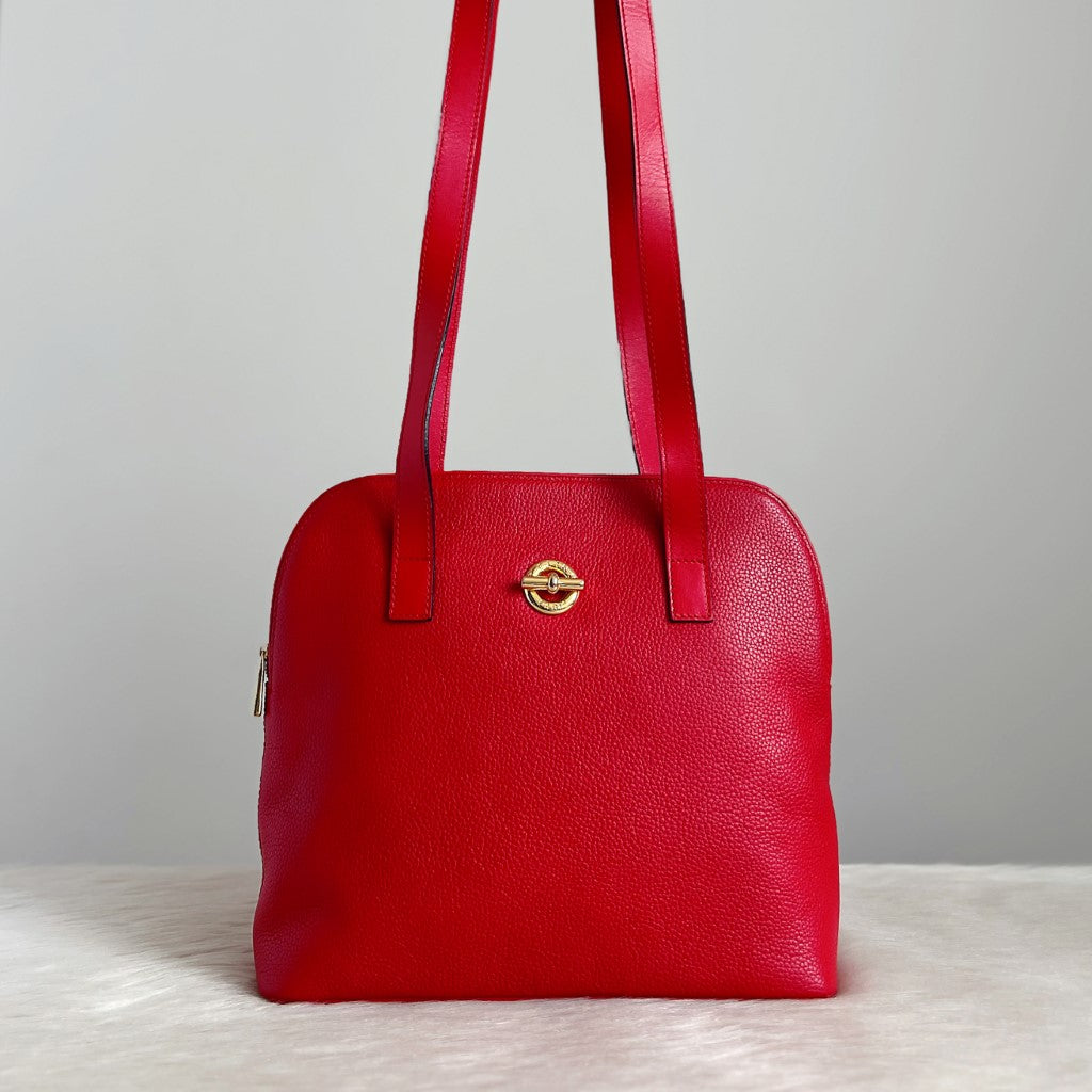 Celine Red Leather Front Ring Detail Shoulder Bag Excellent