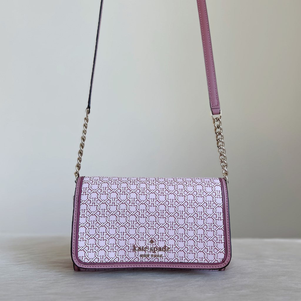 Kate Spade Pink Leather Heart Chain Pattern Crossbody Shoulder Bag Like New