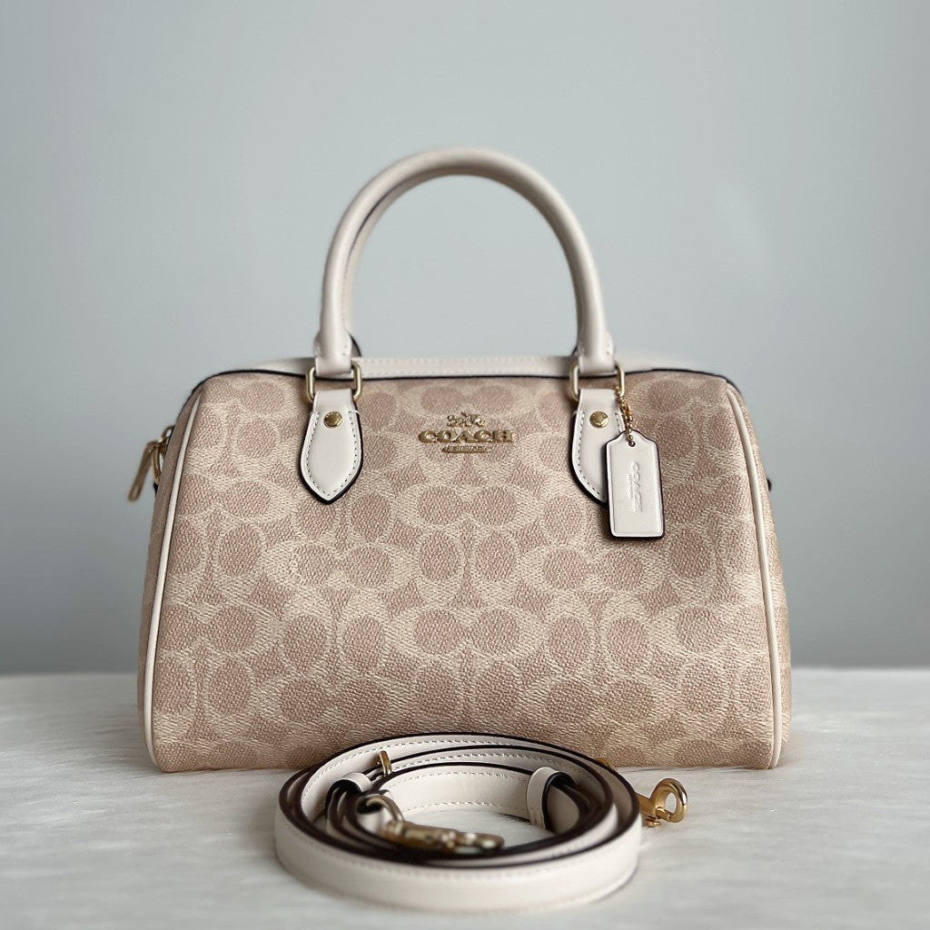 Coach Creamy Leather Front Logo Monogram Boston 2 Way Shoulder Bag Like New