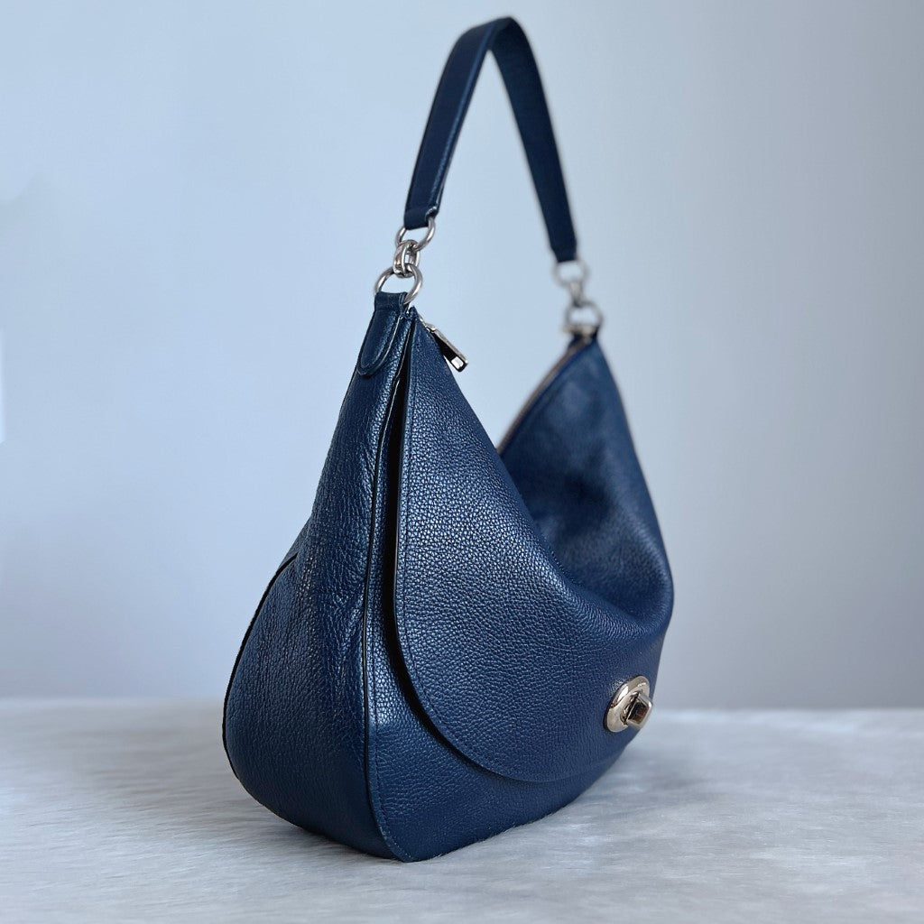 Coach Navy Leather Turn Lock Slouchy 2 Way Shoulder Bag