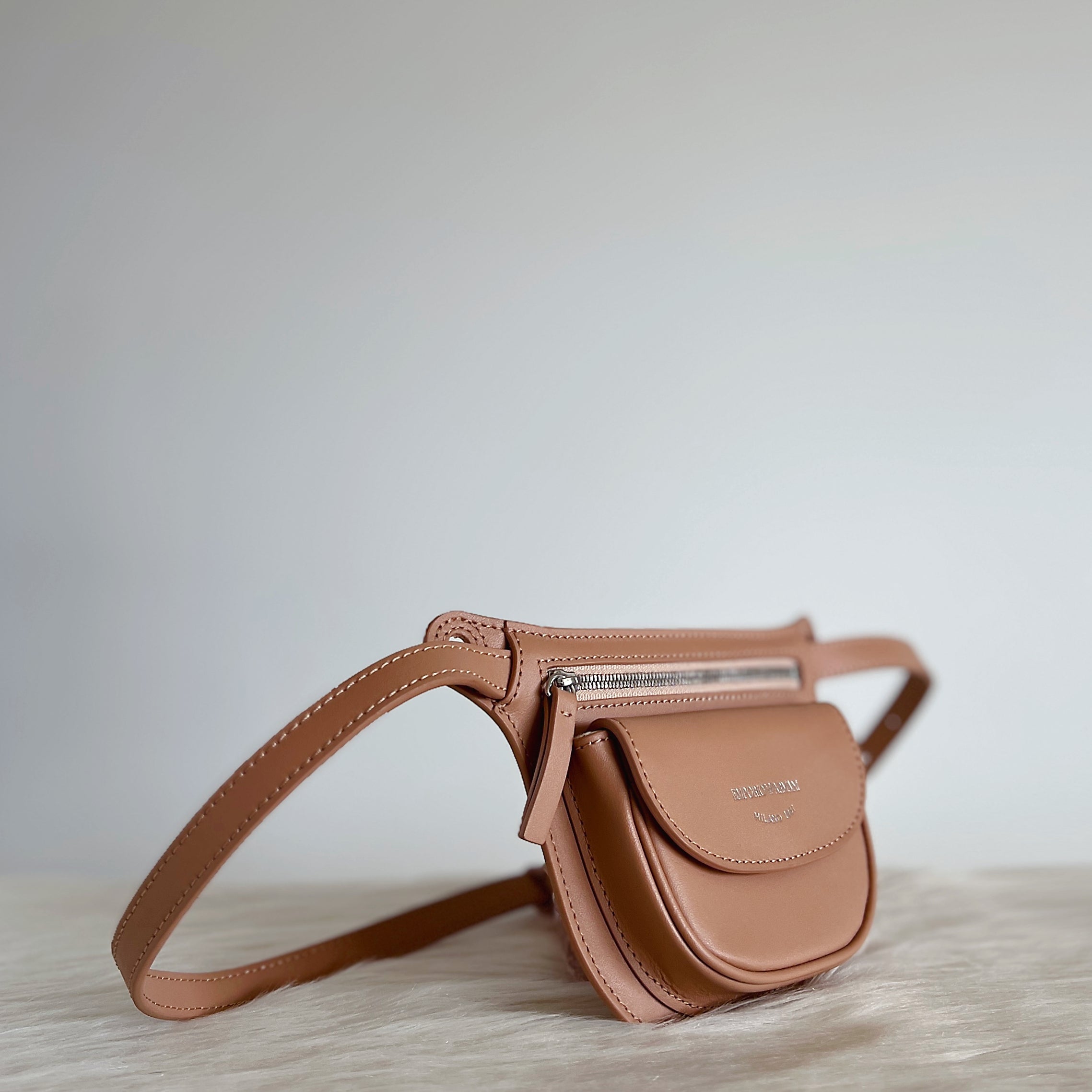 Emporio Armani Beige Leather Mini Waist Bag Like New