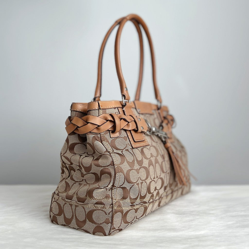 Coach Caramel Leather Monogram Patchwork Tassel Detail Shoulder Bag Excellent