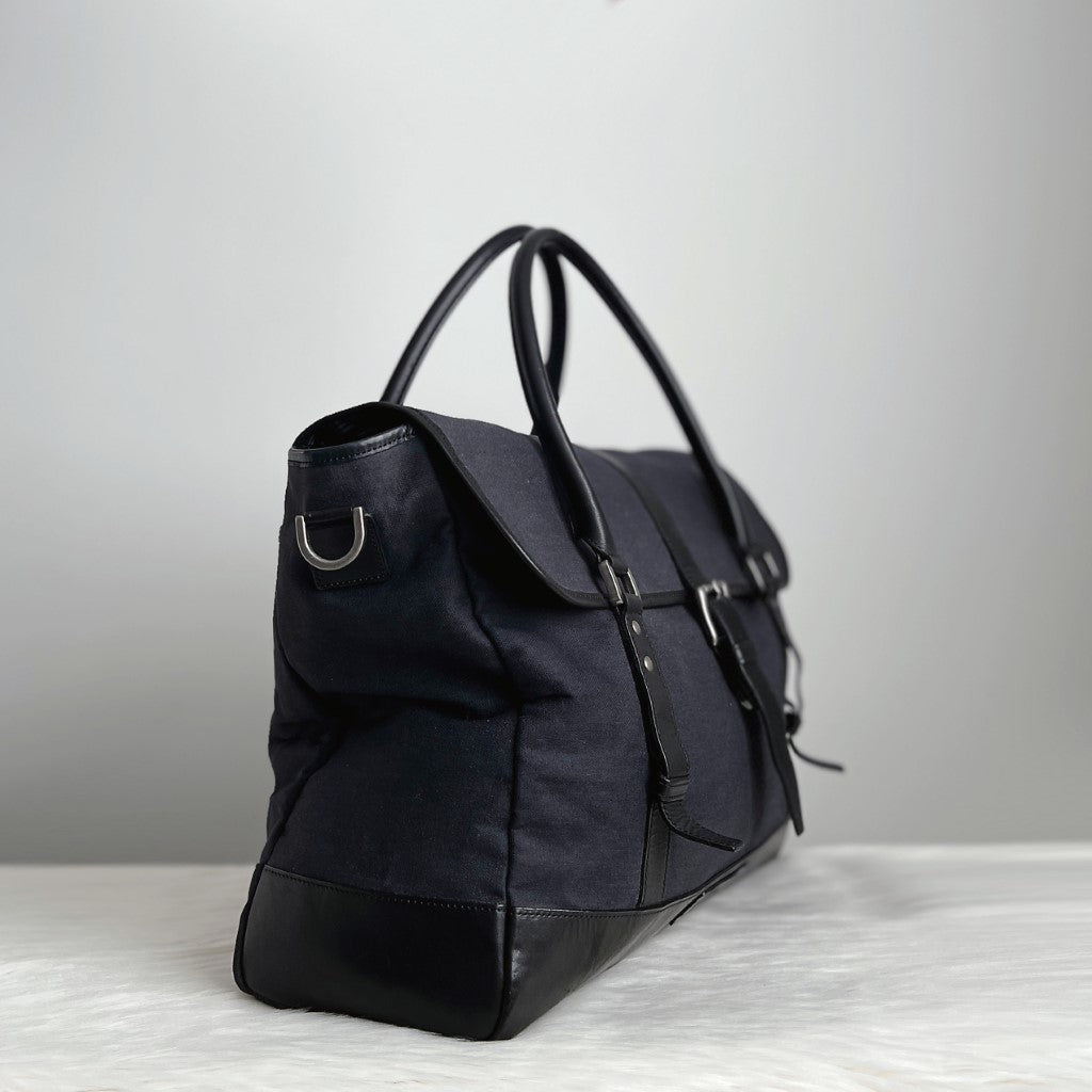 Burberry Black Leather Canvas Patchwork Buckle Detail Travel Bag Excellent