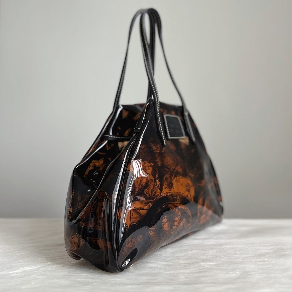 Vivienne Westwood Black Leather Vinyl Holiday Tote Bag + Pouch Excellent