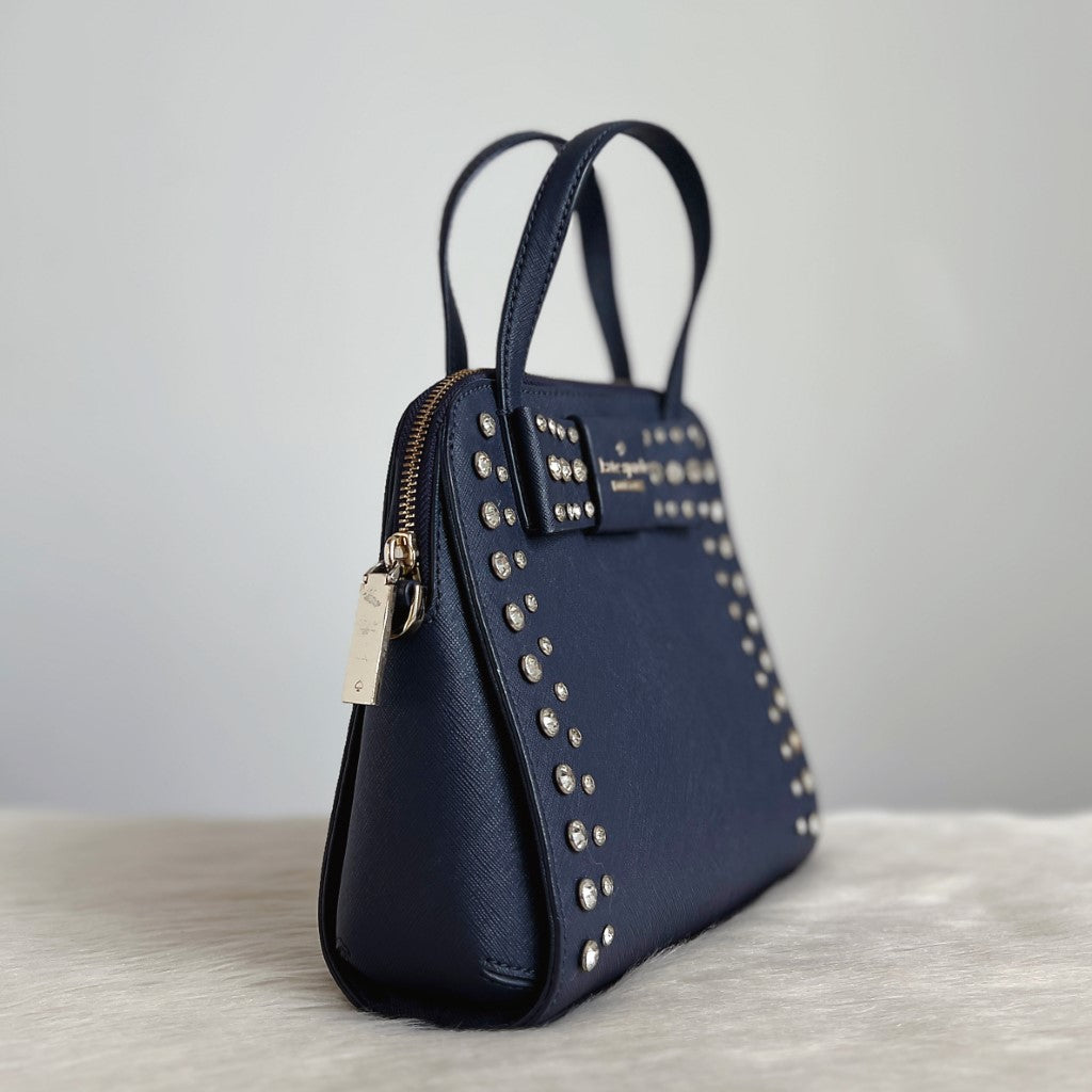 Kate Spade Navy Leather Rhinestone Detail 2 Way Shoulder Bag Excellent