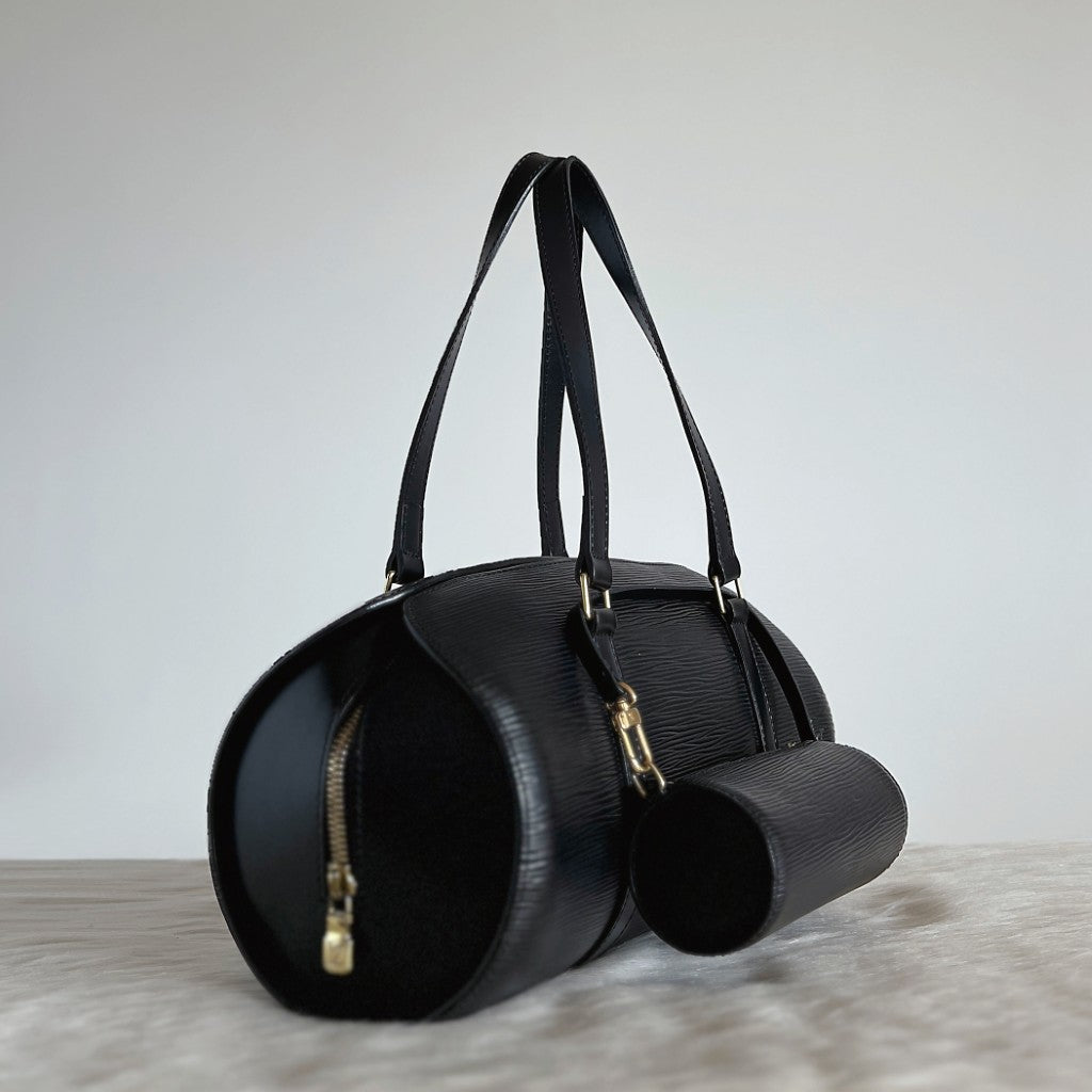 Louis Vuitton Black Epi Leather Soufflot Noir Tote Bag 2 in 1 Excellent