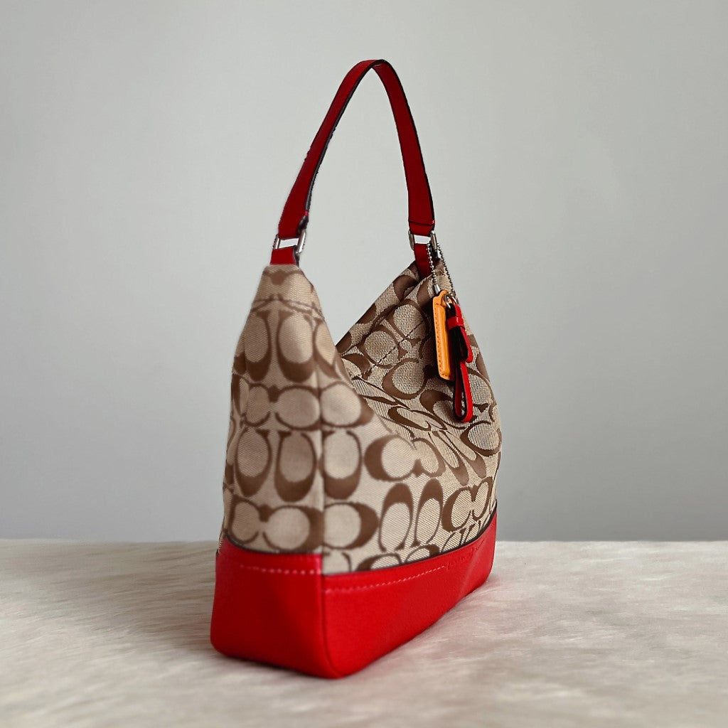 Coach Red Leather Monogram Slouchy 2 Way Shoulder Bag Excellent