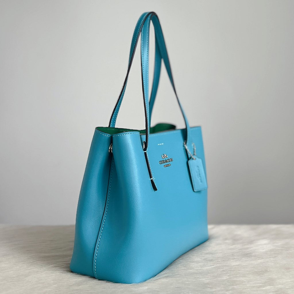 Coach Blue Leather Triple Compartment 2 Way Shoulder Bag Like New