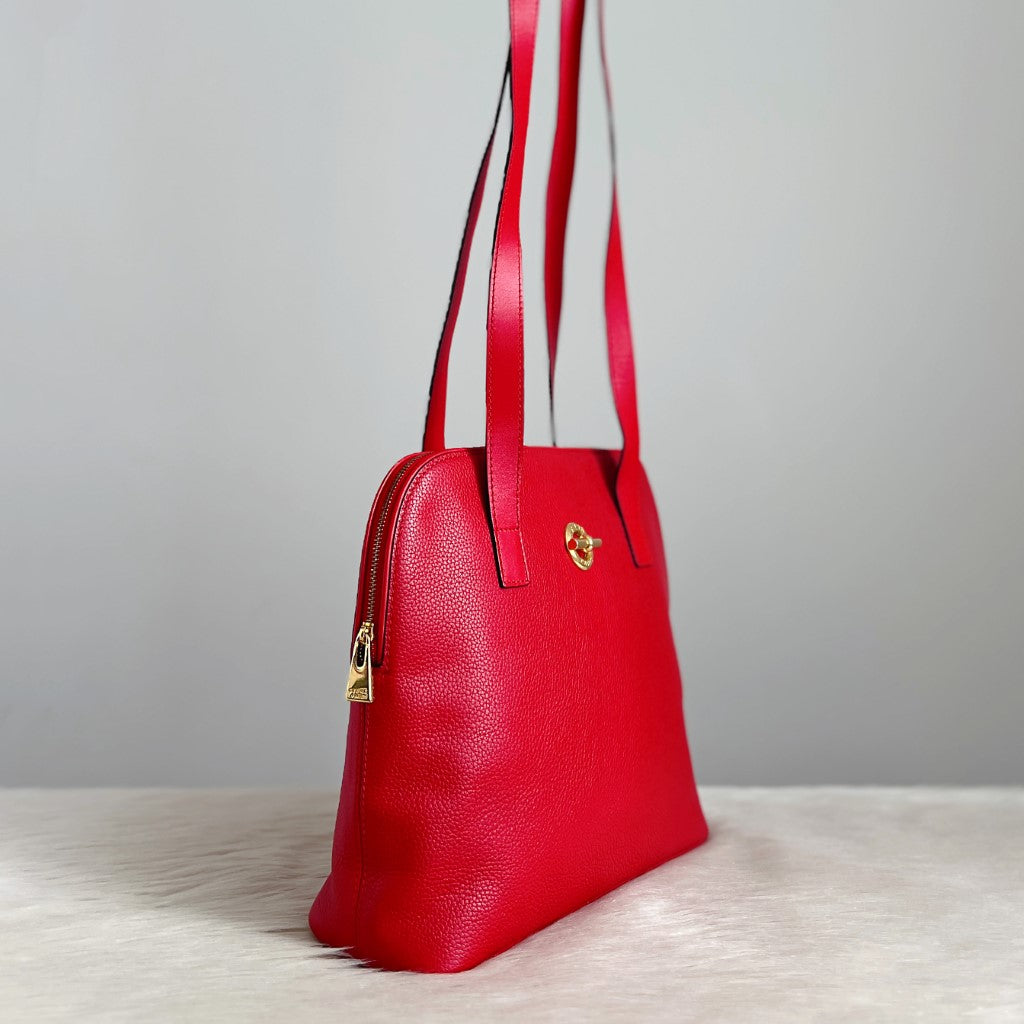 Celine Red Leather Front Ring Detail Shoulder Bag Excellent