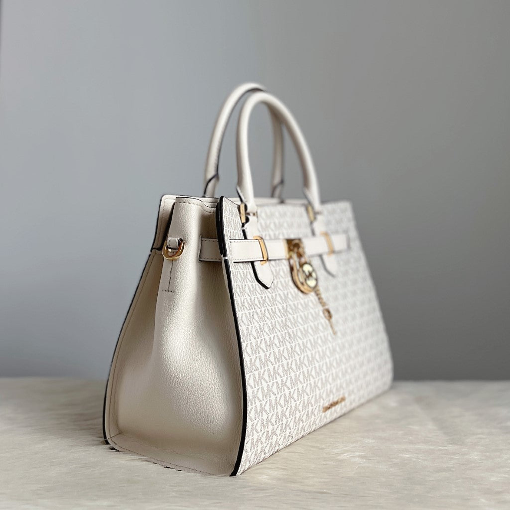 Michael Kors Creamy Leather Monogram Padlock Detail 2 Way Shoulder Bag Like New