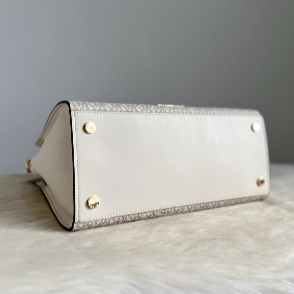 Michael Kors Creamy Leather Monogram Padlock Detail 2 Way Shoulder Bag Like New