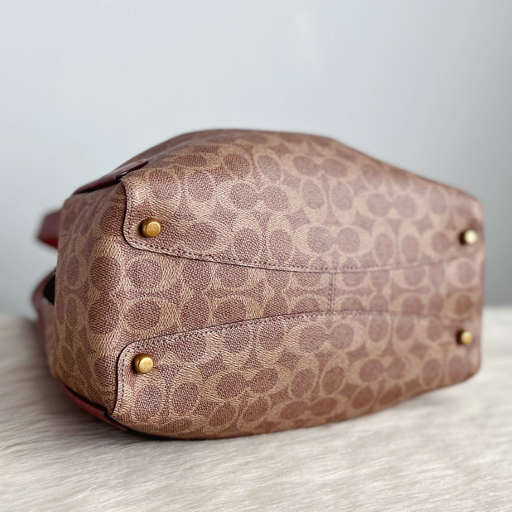 Coach Caramel Leather Monogram Triple Compartment Shoulder Bag Excellent