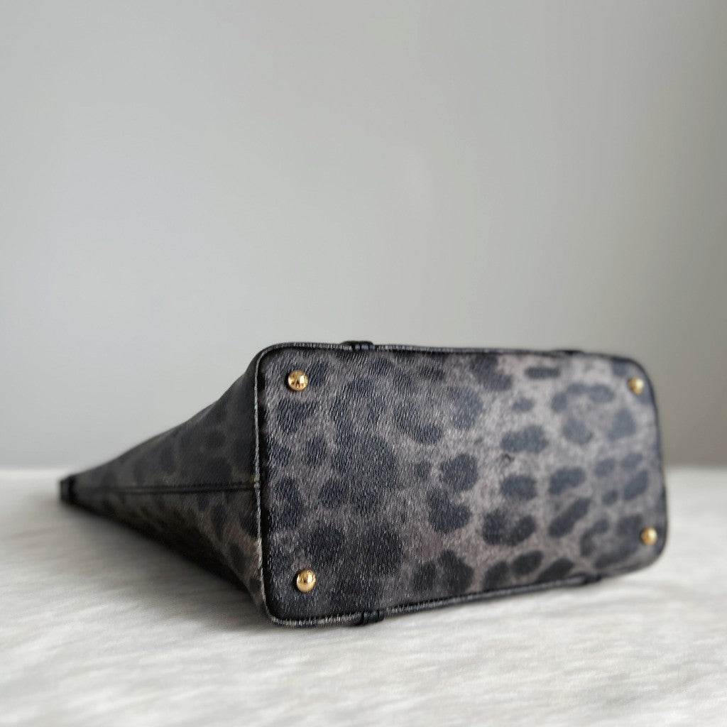 Dolce & Gabbana D&G Black Leather Leopard Pattern Tote Bag Like New