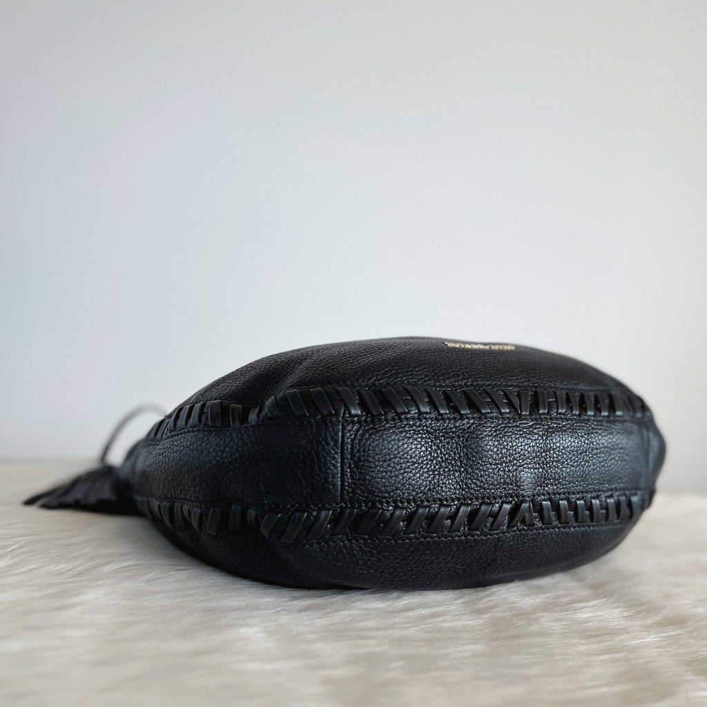 Michael Kors Black Leather Tassel Charm Slouchy 2 Way Shoulder Bag Like New