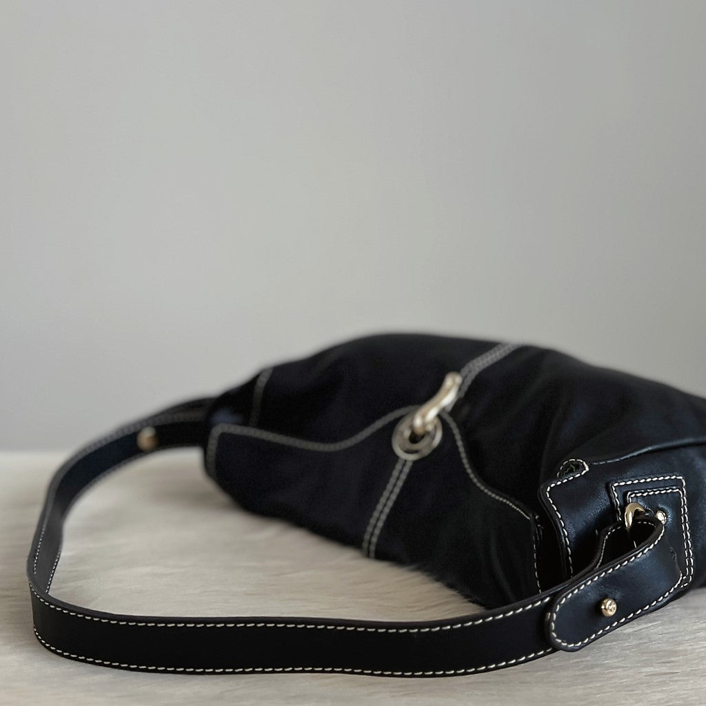 Kate Spade Black Leather Front Buckle Detail Small Shoulder Bag Excellent