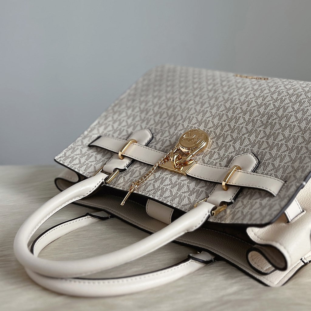 Michael Kors Creamy Leather Monogram Padlock Detail 2 Way Shoulder Bag Like New