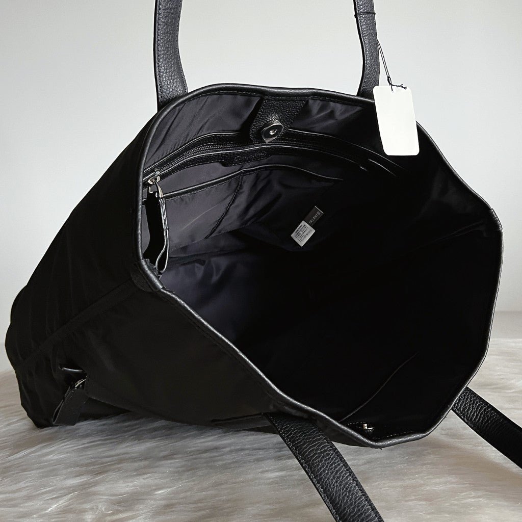 Calvin Klein Black Leather Front Logo Carryall Shoulder Bag New with Tags