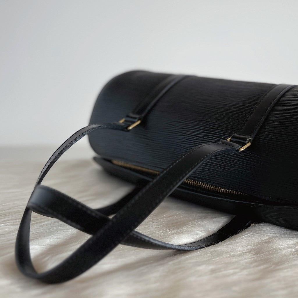 Louis Vuitton Black Epi Leather Soufflot Noir Tote Bag 2 in 1 Excellent