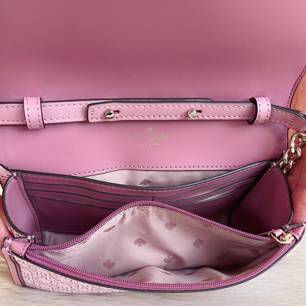 Kate Spade Pink Leather Heart Chain Pattern Crossbody Shoulder Bag Like New