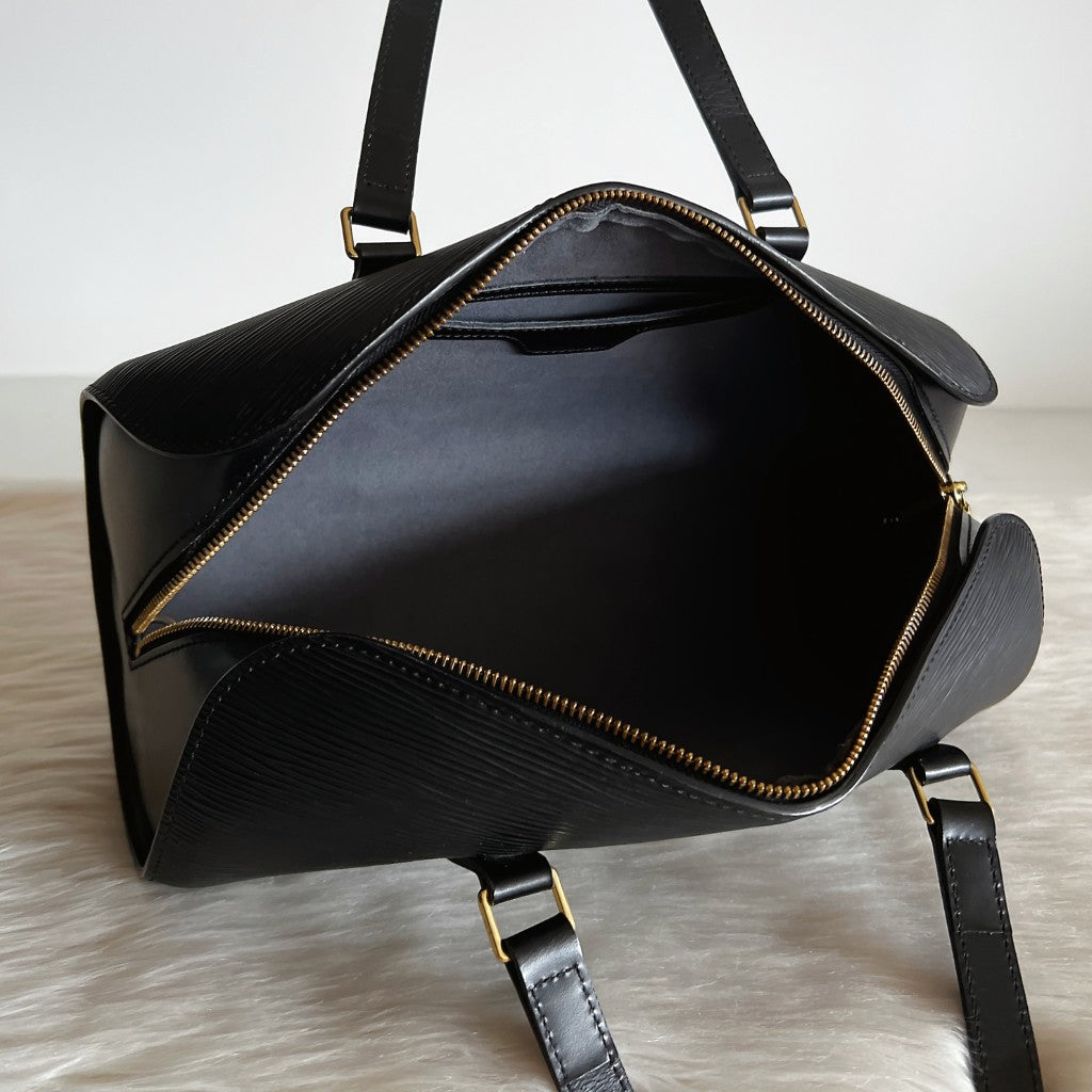 Louis Vuitton Black Epi Leather Soufflot Noir Tote Bag 2 in 1 Excellent