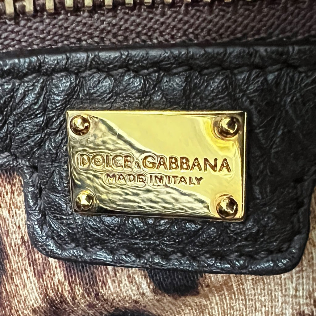 Dolce & Gabbana Dark Chocolate Leather Triple Compartment 2 Way Shoulder Bag Excellent