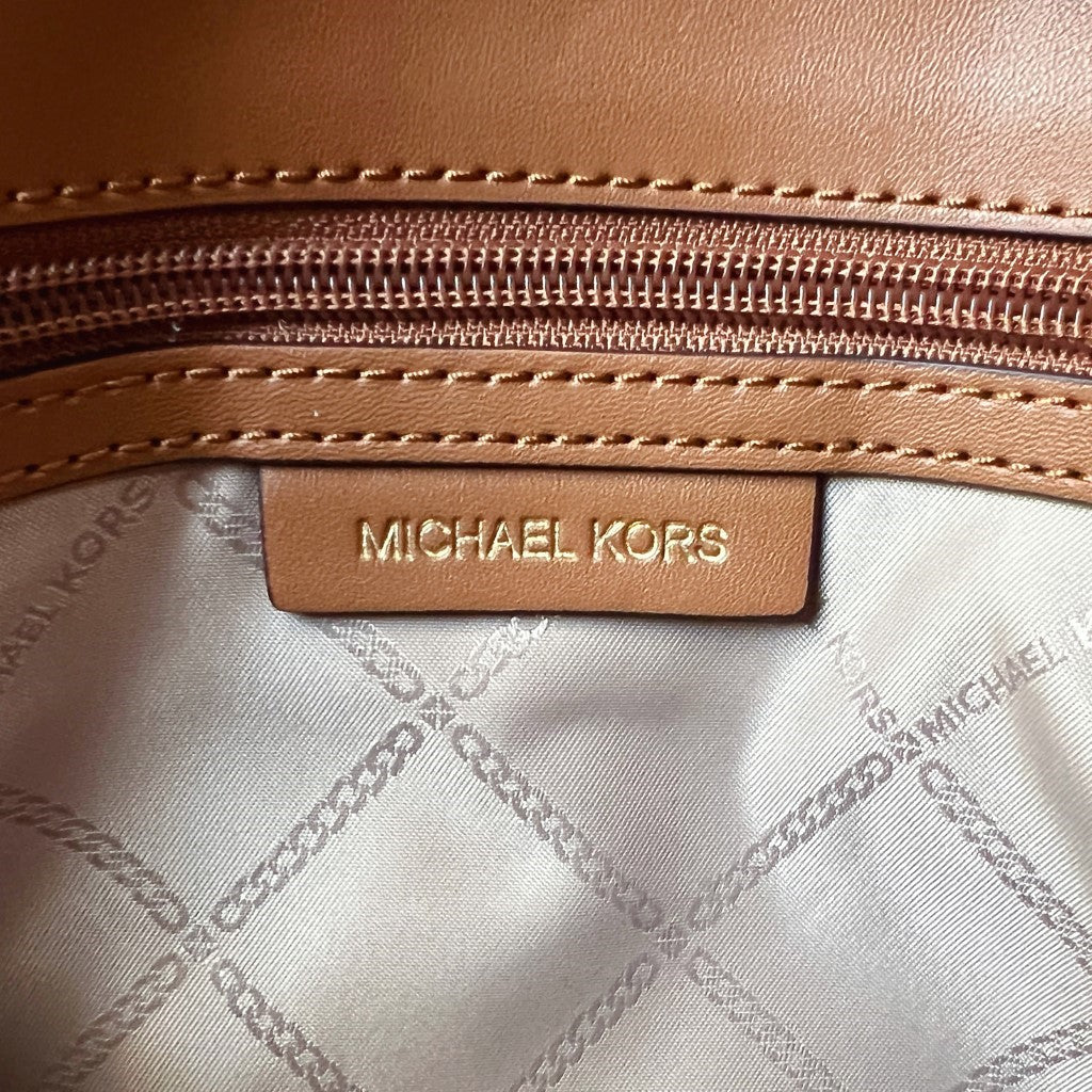 Michael Kors Caramel Leather Monogram Triple Compartment 2 Way Shoulder Bag New with Tags