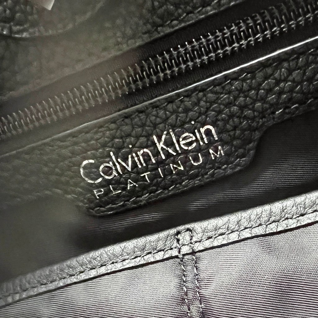 Calvin Klein Black Leather Front Logo Carryall Shoulder Bag New with Tags