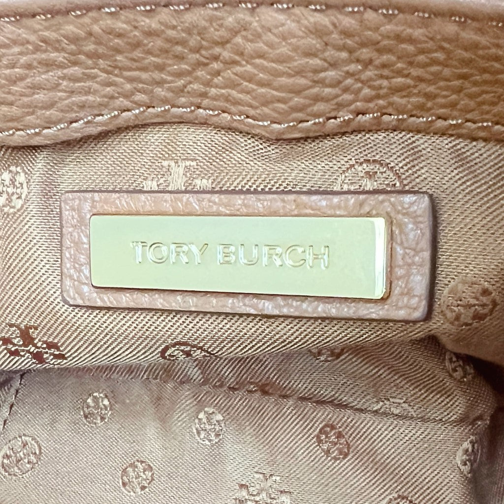 Tory Burch Caramel Leather Front Logo Crossbody Shoulder Bag Like New