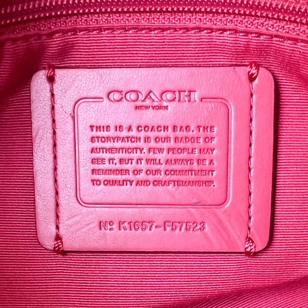 Coach Fuchsia Leather Front Logo Triple Compartment 2 Way Shoulder Bag Excellent