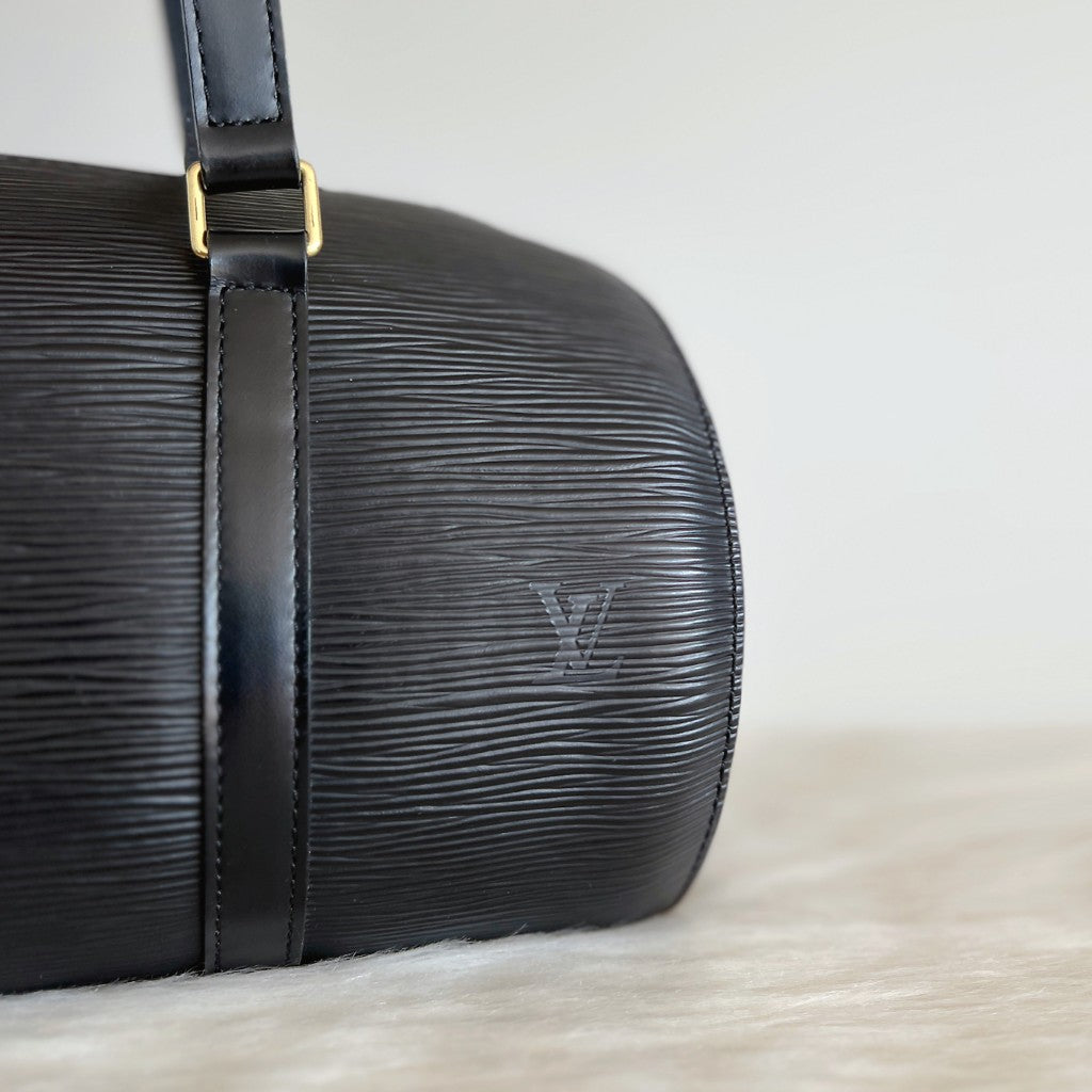 Louis Vuitton Black Epi Leather Soufflot Noir Tote Bag 2 in 1 Excellent
