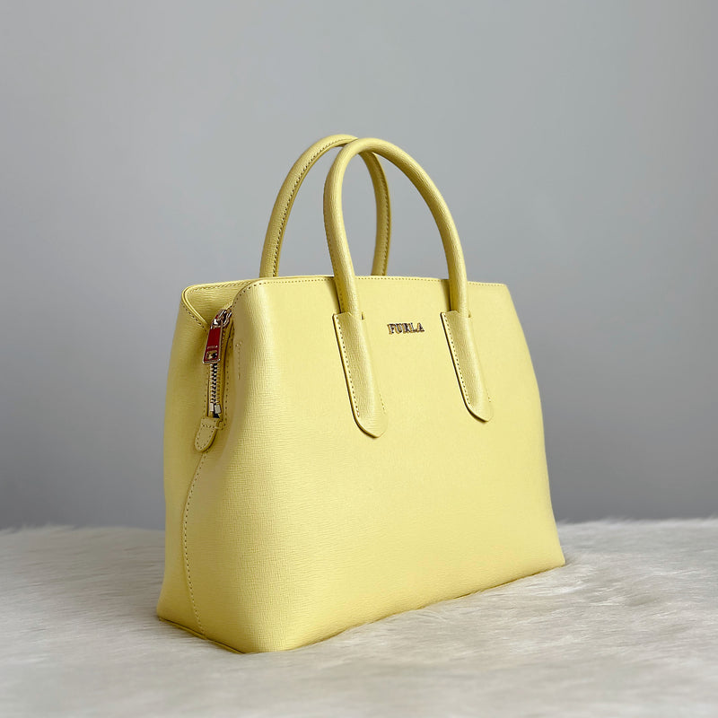 Furla Light Yellow Leather Triple Compartment 2 Way Shoulder Bag Like New