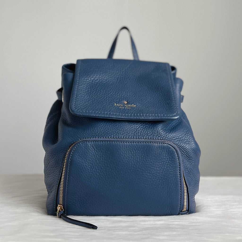 Kate Spade Blue Leather Front Logo Flap Zipped Compartment