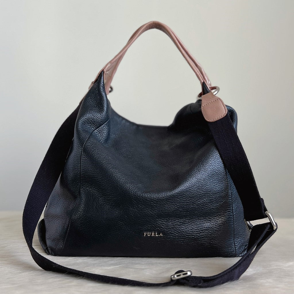 Furla Two Tone Leather Slouchy Side Zip Detail 2 Way Shoulder Bag