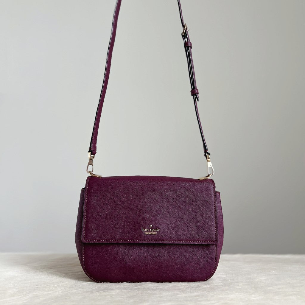 Kate Spade Bordeaux Leather Flap Crossbody Shoulder Bag