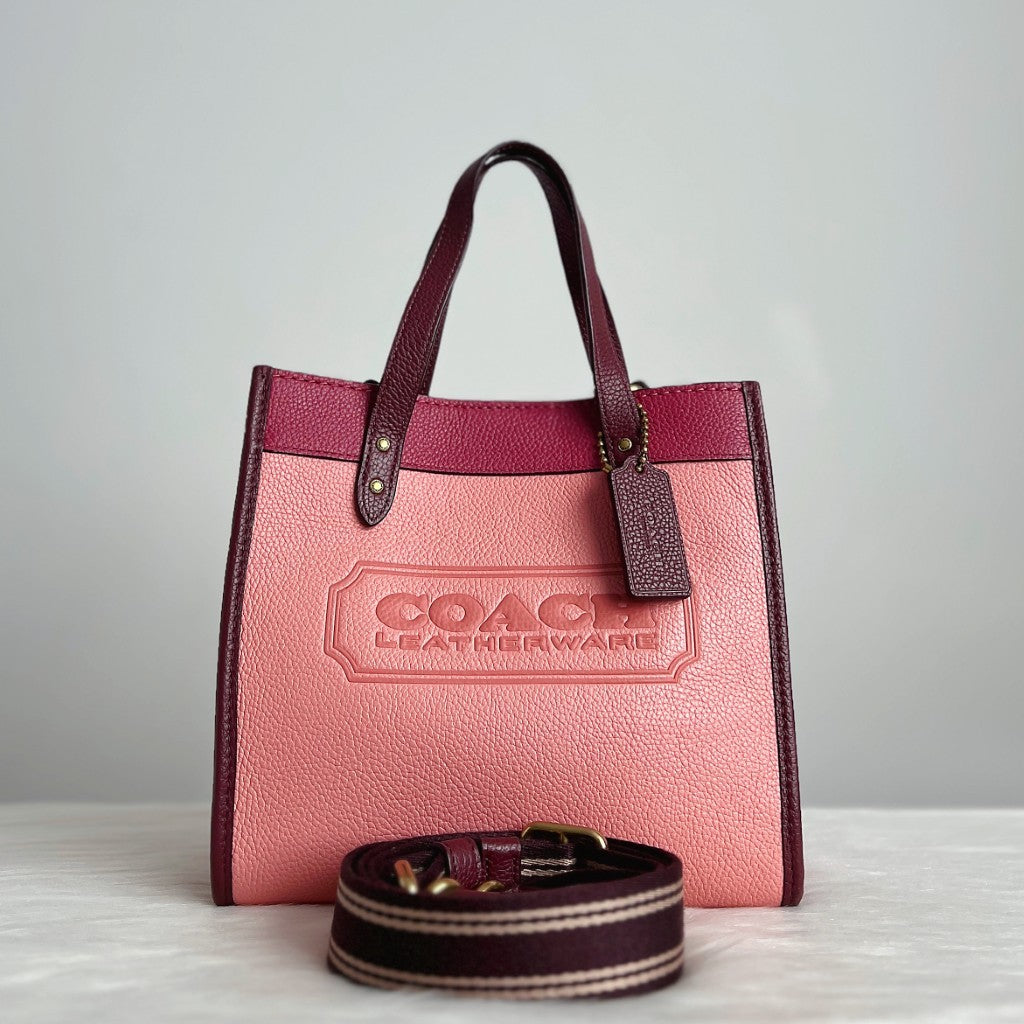 Coach Tri-Tone Leather Suede Patchwork Small Book Tote 2 Way Shoulder Bag Like New