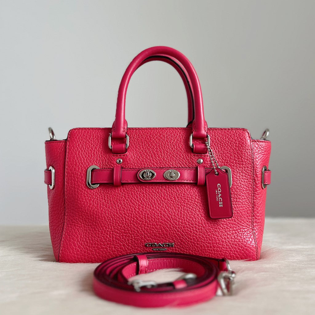 Coach Fuchsia Leather Double Turn Lock 2 Way Shoulder Bag